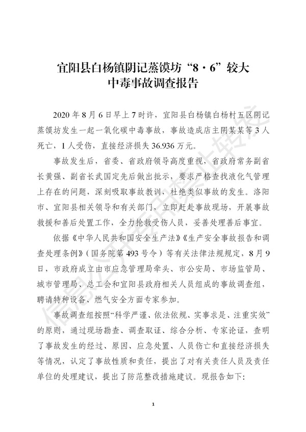 宜陽縣白楊鎮陰記蒸饃坊“8·6”較大中毒事故調查報告