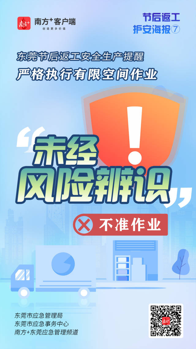 （應(yīng)急）安全生產(chǎn)護(hù)航海報(bào)⑦@東莞有限空間企業(yè)，嚴(yán)格執(zhí)行作業(yè)“七個(gè)不準(zhǔn)”  南方+ 何建文 制圖