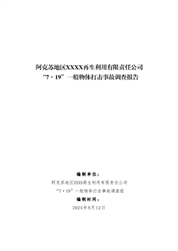 阿克蘇地區(qū)XXXX再生利用有限責任公司“7·19”一般物體打擊事故調查報告
