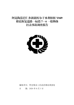 阿克陶縣巴仁鄉(xiāng)新疆庫爾干水利樞紐Y049移民恢復道路一標段7·6一般物體打擊事故調(diào)查報告