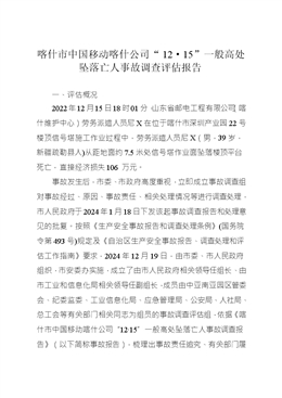喀什市中國移動(dòng)喀什公司“12·15”一般高處墜落亡人事故調(diào)查評估報(bào)告