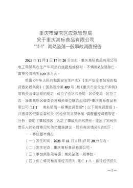 重慶高標食品有限公司“11·1”高處墜落一般事故調(diào)查報告