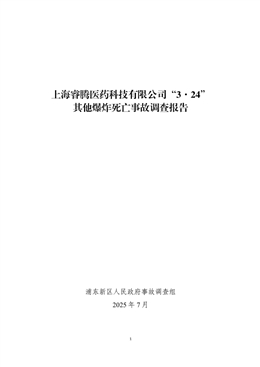 上海睿騰醫(yī)藥科技有限公司“3.24”其他爆炸死亡事故調(diào)查報告