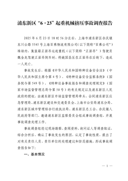浦東新區(qū)“6·23”起重機械擠壓事故調(diào)查報告