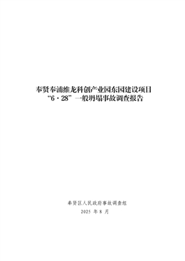 奉賢奉浦維龍科創(chuàng)產(chǎn)業(yè)園東園項目“6·28”一般坍塌事故調(diào)查報告