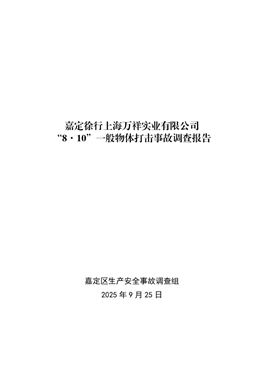 嘉定徐行上海萬祥實業(yè)有限公司“8·10”一般物體打擊事故調(diào)查報告