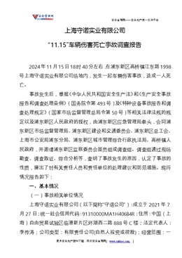 上海守諾實業有限公司 “11.15”車輛傷害死亡事故調查報告