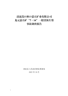 清流嵩口福建省秋口螢石礦業有限公司龍元螢石礦“7·14”一般冒頂片幫事故調查報告