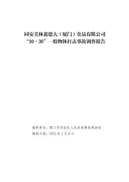 同安美林鑫德大（廈門）食品有限公司“10?30”一般物體打擊事故調(diào)查報(bào)告