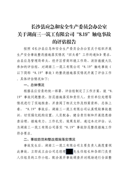關(guān)于湖南三一筑工有限公司“8.19”觸電事故的評(píng)估報(bào)告