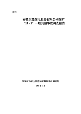 安徽恒源煤電股份有限公司煤礦“11.1”一般其他事故調查報告