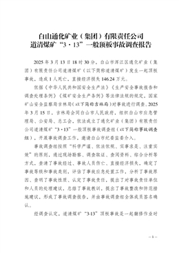 白山通化礦業（集團）有限責任公司道清煤礦“3·13”一般頂板事故調查報告