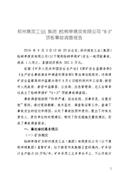 鄭州煤炭工業（集團）檜樹亭煤炭有限公司“8·3”頂板事故調查報告