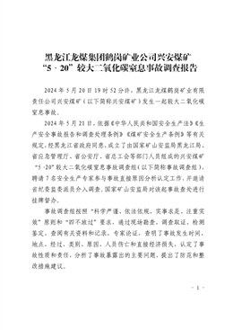 興安煤礦“5·20”較大二氧化碳窒息事故調查報告