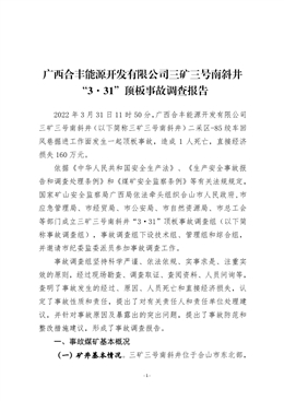 廣西合豐能源開發有限公司三礦三號南斜井“3?31”頂板事故調查報告