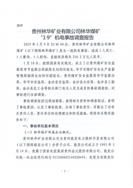 貴州林華礦業(yè)有限公司林華煤礦 “1·9”機(jī)電事故調(diào)查報告