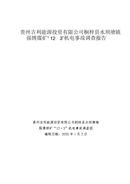 貴州吉利能源投資有限公司桐梓縣水壩塘鎮強博煤礦“12·3”機電事故調查報告