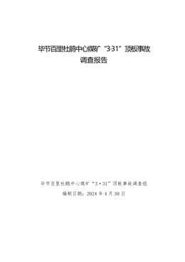 畢節百里杜鵑中心煤礦“3·31”頂板事故調查報告