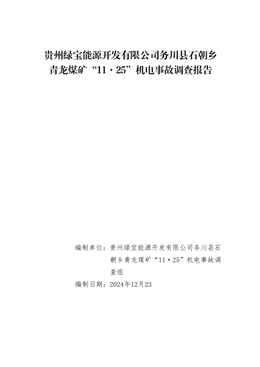 貴州綠寶能源開發有限公司務川縣石朝鄉青龍煤礦“11·25”機電事故調查報告