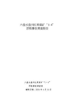 六盤水盤州紅果煤礦“1·4”頂板事故調(diào)查報告