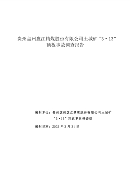 貴州盤州盤江精煤股份有限公司土城礦“3·13”頂板事故調(diào)查報告