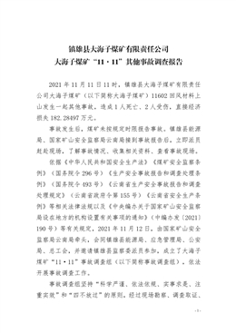 鎮(zhèn)雄縣大海子煤礦有限責(zé)任公司大海子煤礦“11·11”其他事故調(diào)查報告