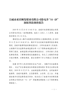 宣威市來賓順發(fā)煤業(yè)有限公司徐屯井“11·25”頂板事故調(diào)查報告