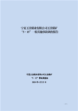 寧夏王洼煤業有限公司王洼煤礦“3·15”一般其他事故調查報告