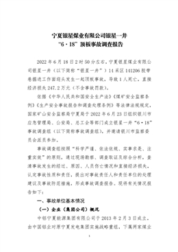 寧夏銀星煤業(yè)有限公司銀星一井“6·18”頂板事故調(diào)查報(bào)告