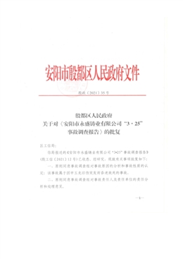 安陽市永盛鑄業有限公司“3·25”事故調查報告