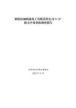 鶴壁山城鶴鑫化工有限責任公司“9·29”較大中毒事故調查報告