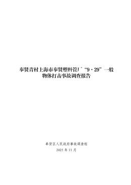 上海市奉賢塑料管廠“9·29”一般物體打擊事故調(diào)查報(bào)告