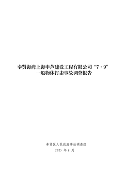 奉賢海灣上海申蘆建設(shè)工程有限公司“7·9”一般物體打擊事故調(diào)查報(bào)告