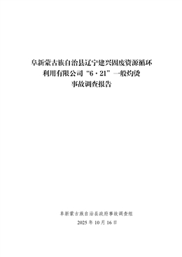 阜新蒙古族自治縣遼寧建興固廢資源循環(huán)利用有限公司“6·21”一般灼燙事故調(diào)查報(bào)告