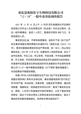 祁東縣衡陽長宇生物科技有限公司“12·18”一般中毒事故調(diào)查報(bào)告