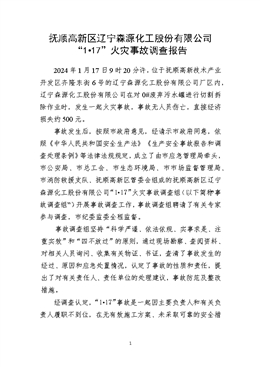 撫順高新區遼寧森源化工股份有限公司“1?17”火災事故調查報告