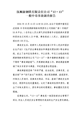 撫順新鋼鐵有限責任公司“12·13”一般中毒事故調查報告