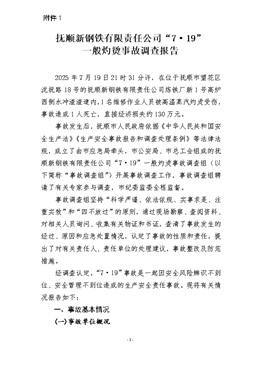 撫順新鋼鐵有限責任公司“7·19”一般灼燙事故調查報告