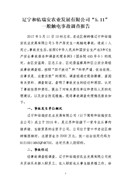 遼寧和佑瑞安農(nóng)業(yè)發(fā)展有限公司“5.11”一般觸電事故調(diào)查報(bào)告