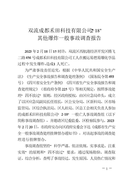 雙流成都禾田科技有限公司“2·18”一般亡人事故調(diào)查報告