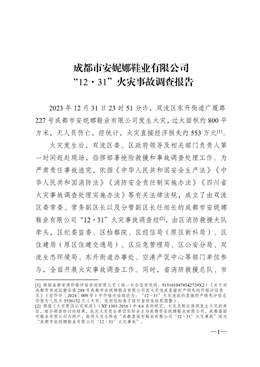 成都安妮娜鞋業有限公司“12·31”火災事故調查報告