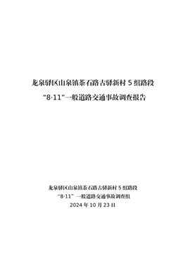 龍泉驛區(qū)山泉鎮(zhèn)茶石路古驛新村5組路段“8·11”一般道路交通事故調(diào)查報(bào)告