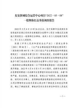 東安新城綜合運管中心項目“2022·05·08”一般物體打擊事故調查報告