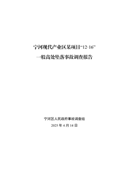 寧河現(xiàn)代產(chǎn)業(yè)區(qū)某項目“12·16”一般高處墜落事故調查報告