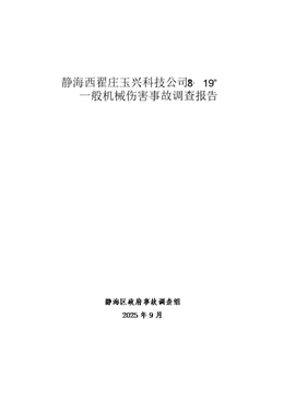 靜海西翟莊玉興科技公司“8·19”一般機(jī)械傷害事故調(diào)查報(bào)告