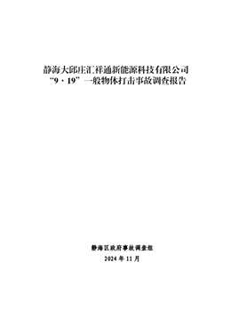 天津匯祥通新能源有限公司9.19一般物體打擊事故調(diào)查報(bào)告