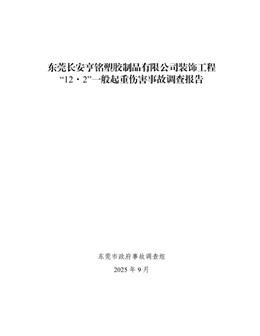 東莞長(zhǎng)安亨銘塑膠制品有限公司裝飾工程“12·2”一般起重傷害事故調(diào)查報(bào)告