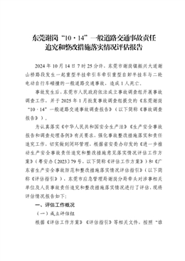 東莞謝崗“10·14”一般道路交通事故責任追究和整改措施落實情況評估報告