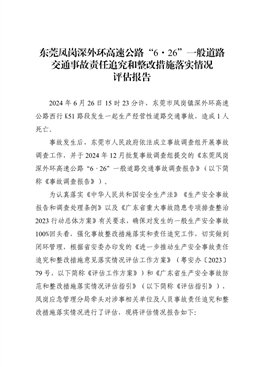 東莞鳳崗深外環高速公路“6·26”一般道路交通事故責任追究和整改措施落實情況評估報告