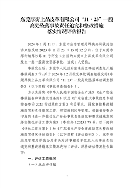東莞厚街上品皮革有限公司“11·23”一般高處墜落事故責任追究和整改措施落實情況評估報告